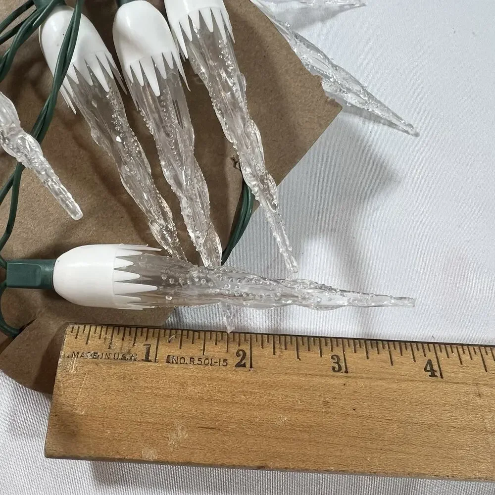 Vintage White Clear Icicle Christmas String Lights Set of 20 Green Wire Cord